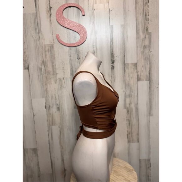 Brown Twist Front Wrap Crop Top – Size Small - Picture 6 of 6